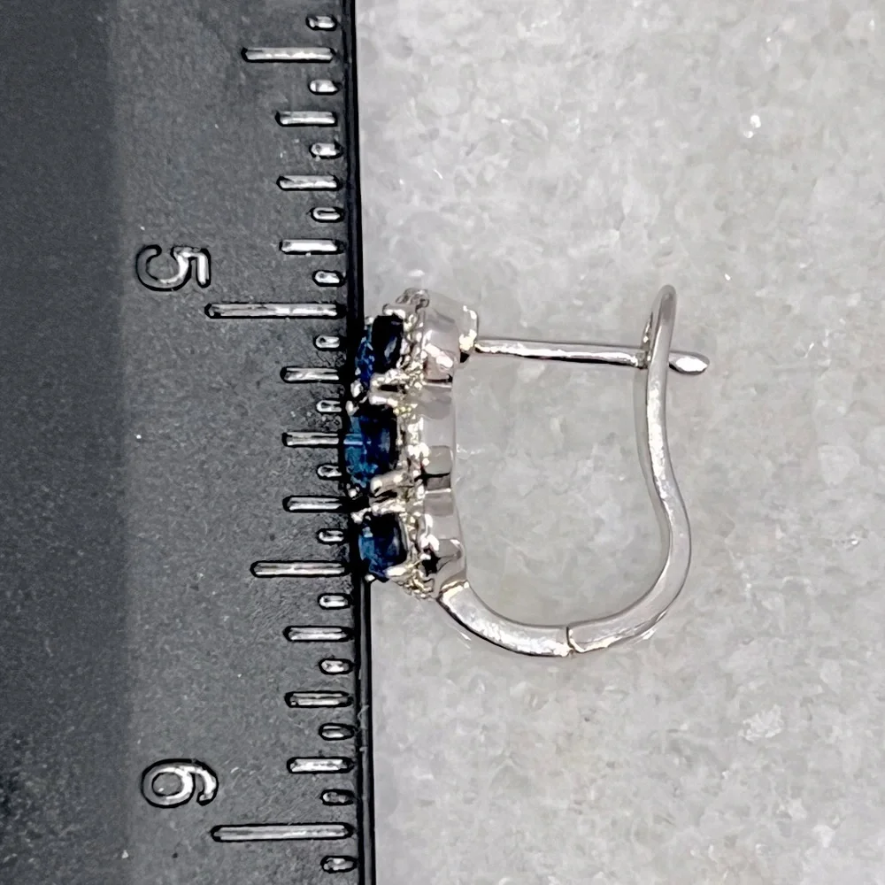 Trilogy Blue Gemstone Diamond Accent Latch Back Earrings - Picture 11 of 11